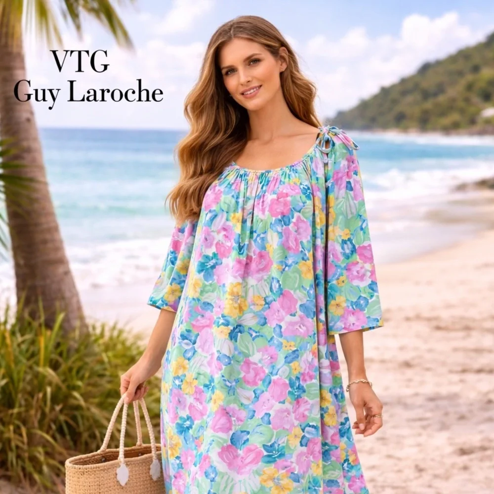 VTG Guy Laroache,Paris,Rare Design,Silk Dress,Resort,Collectible,Size 44/US 12